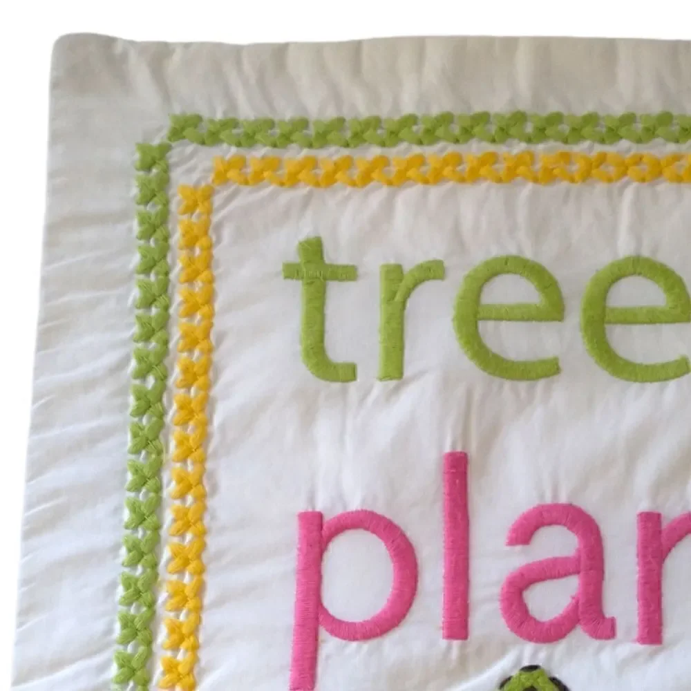 Pottery Barn Teen Tree Hug Planet Love Pillow Cover Organic Cotton Embroidered‎